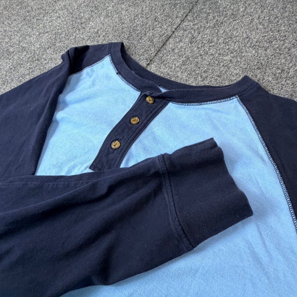 Saddlebred Mens‎ XL Henley Shirt Blue Raglan Baseball Long Sleeve Cotton Blend